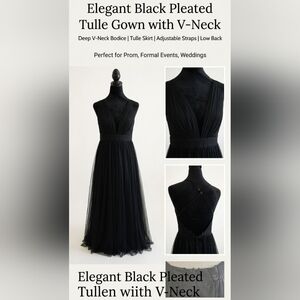 Elegant Black Tulle V-Neck Maxi Dress
